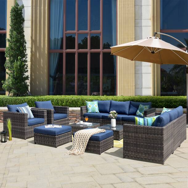 Latitude Run Piece Rattan Sectional Seating Group With Cushions